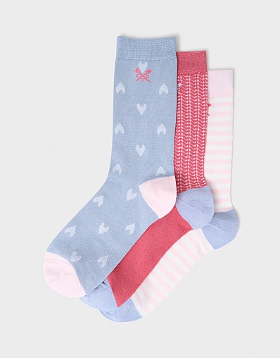 3 Pack Bamboo Sock in Pink, Blue & White