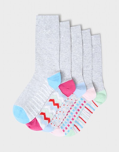 5-Pack Bamboo Sock Box in Grey Marl Multi Print
