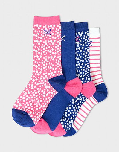 5-Pack Bamboo Sock Box in Navy & Red Multi-Print