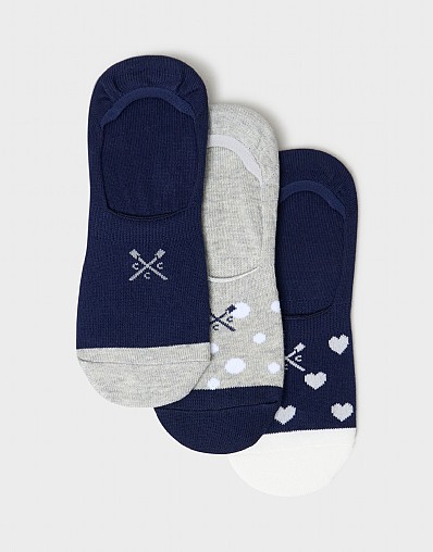 3 Pack Bamboo Secret Socks in Navy & Grey Prints