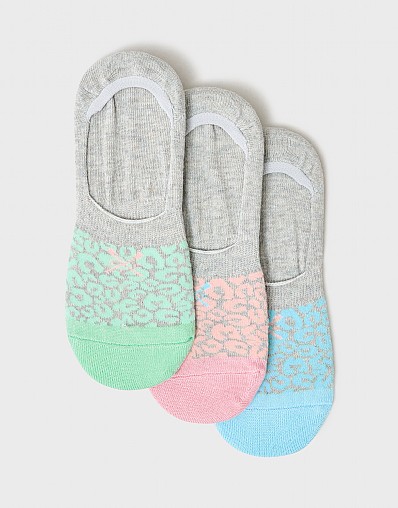 3 Pack Leopard Print Bamboo Secret Socks in Pink, Green & Blue