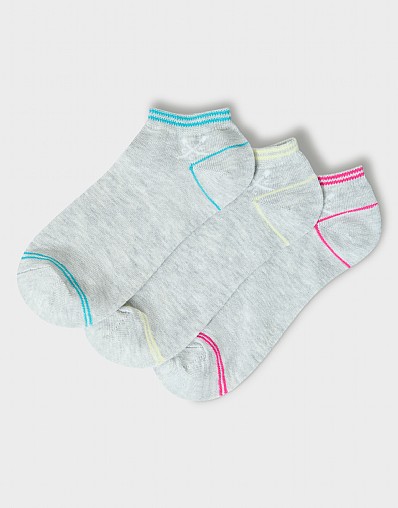 3-Pack Bamboo Trainer Socks in Grey Multi