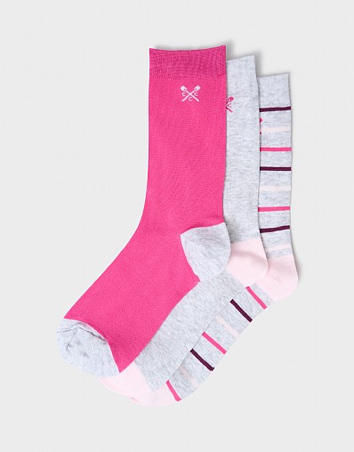 3 Pack Bamboo Sock in Grey Marl & Pink