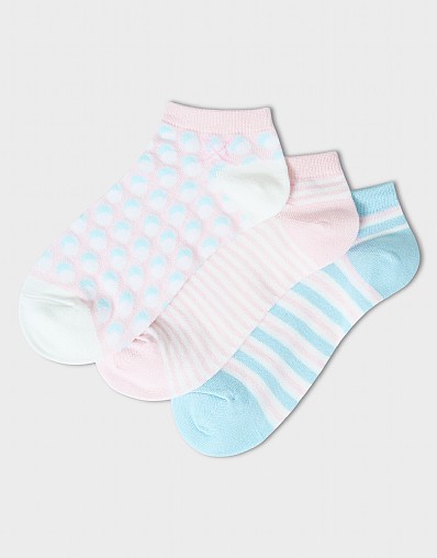 3-Pack Bamboo Trainer Sock in Pink & Blue