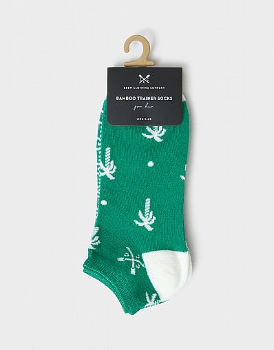 3-Pack Bamboo Trainer Socks in Green & White Print