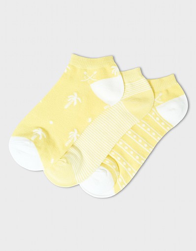 3-Pack Bamboo Trainer Socks in Yellow Print