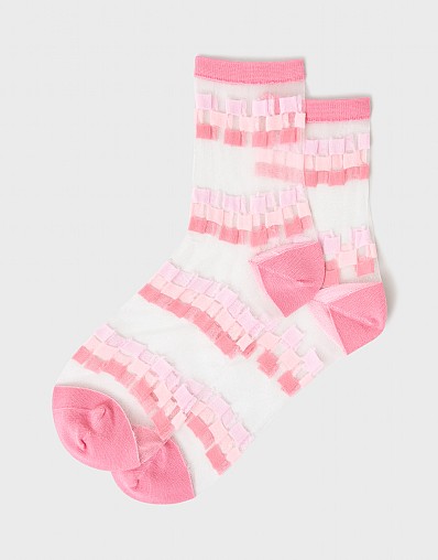 Sheer Filament Yarn Socks in Pink Check