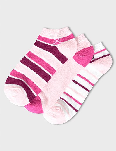 3 Pack Bamboo Trainer Socks in Pink Stripes