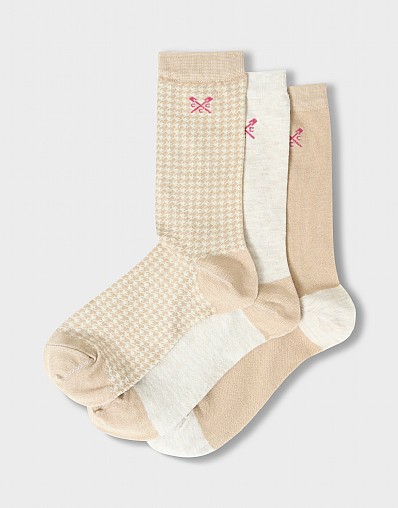 3 Pack Bamboo Sock in Neutral Houndstooth