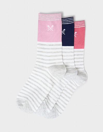 3-Pack Bamboo Socks in Grey Marl Stripe