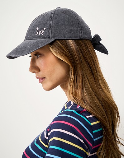 Bow Detail Cap in Black Denim