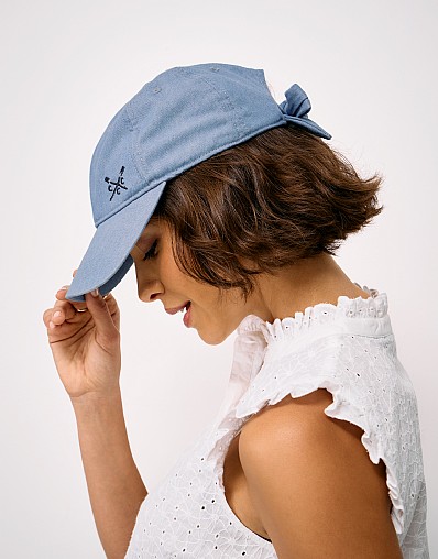 Bow Detail Cap in Blue Denim