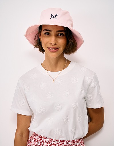 Embroidered Twill Bucket Hat in Pink