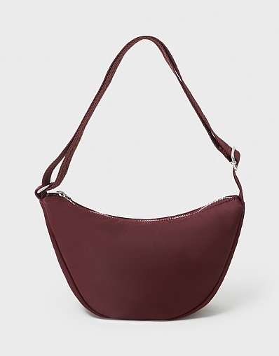 Mini Nylon Half Moon Bag in Burgundy