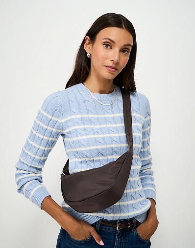 Mini Nylon Half Moon Bag in Brown