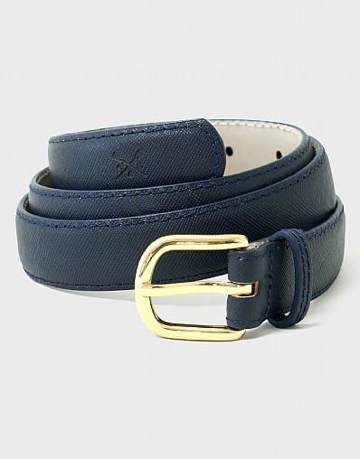 Classic Leather Jeans Belt in Navy