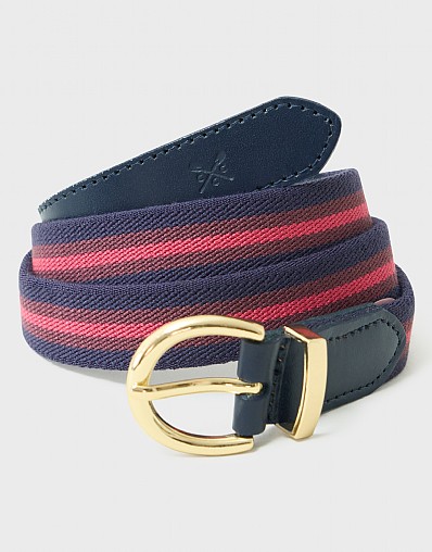 Leather Trim Stretch Jean Belt in Navy, Red and Burgundy