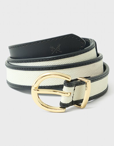 Canvas Leather Jean Belt in Black and Ecru