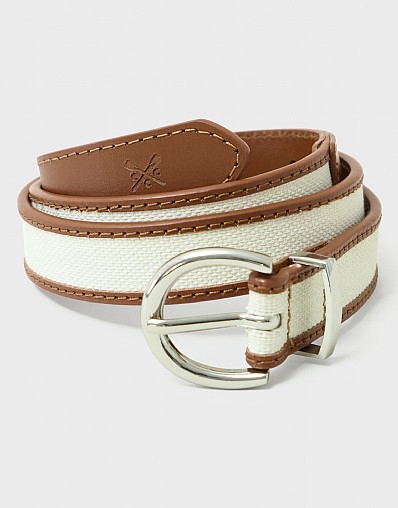 Canvas Leather Jean Belt in Tan and Ecru