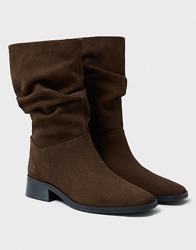 Suede Calf Boots in Chocolate Brown