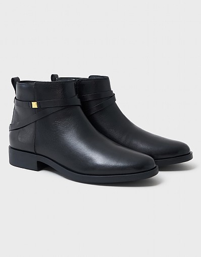 Leather Ankle Strap Boots in Black