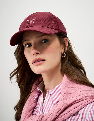 Cotton Corduroy Embroidered Cap in Red